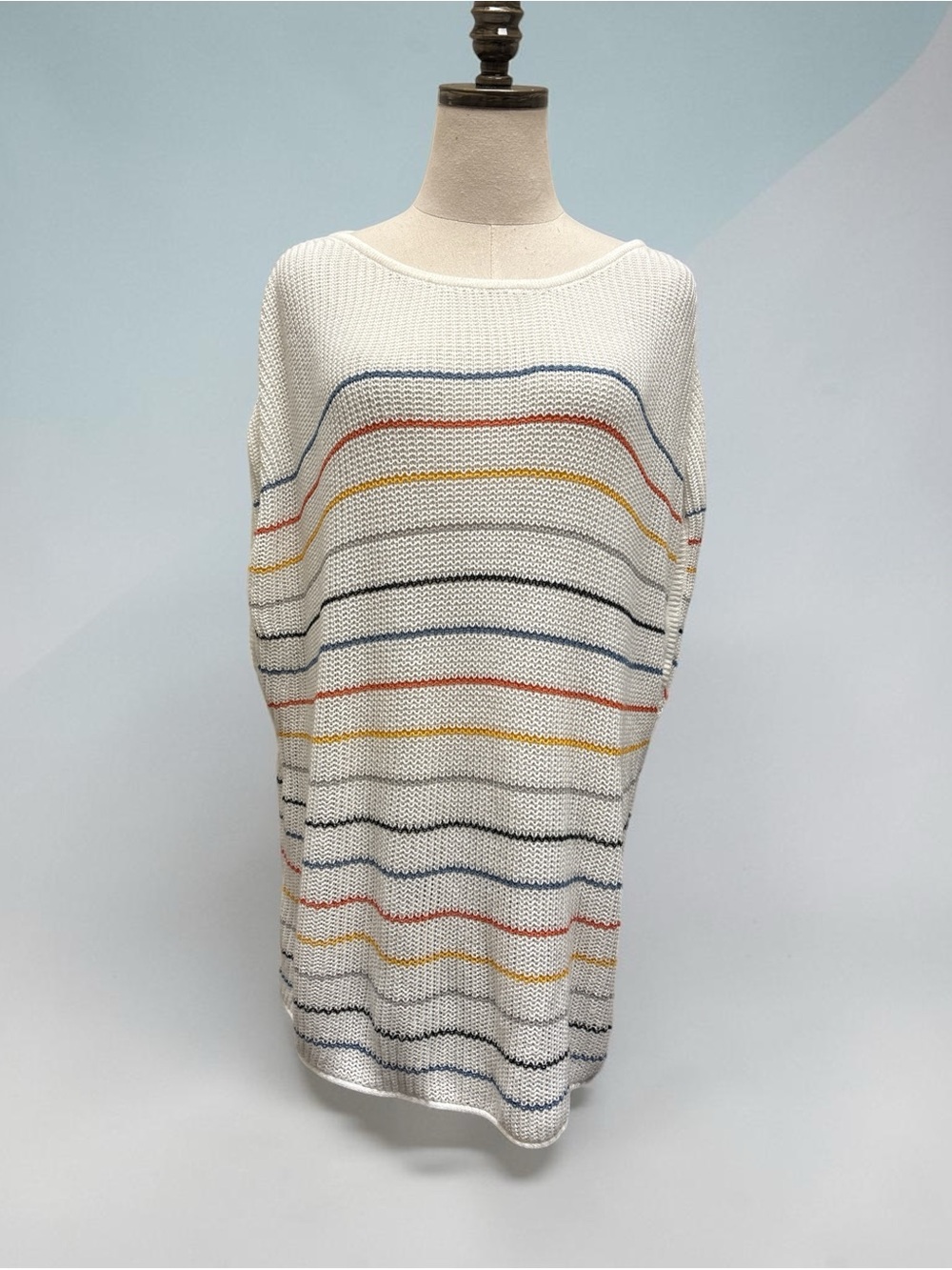 *like new* White Striped Knit Sweater with Multicolor Lines